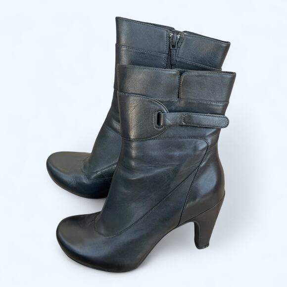 TSUBO CLEONE Black Women's Mid Calf Zip Boot Bootie Sz 8.5 Edgy Chic Minimalist - Picture 6 of 11